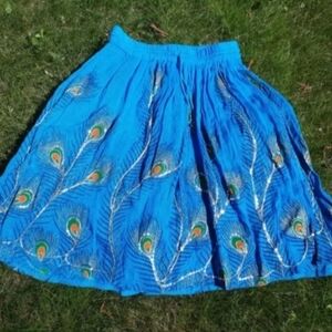 Sparkly Peacock Full Skirt Aqua S-M Knee Length India New